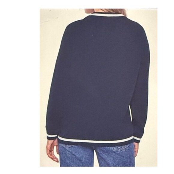 GAP Cardigan Sweater Preppy Navy Blue Button Down Cotton Blend Women's Size L - Picture 3 of 13